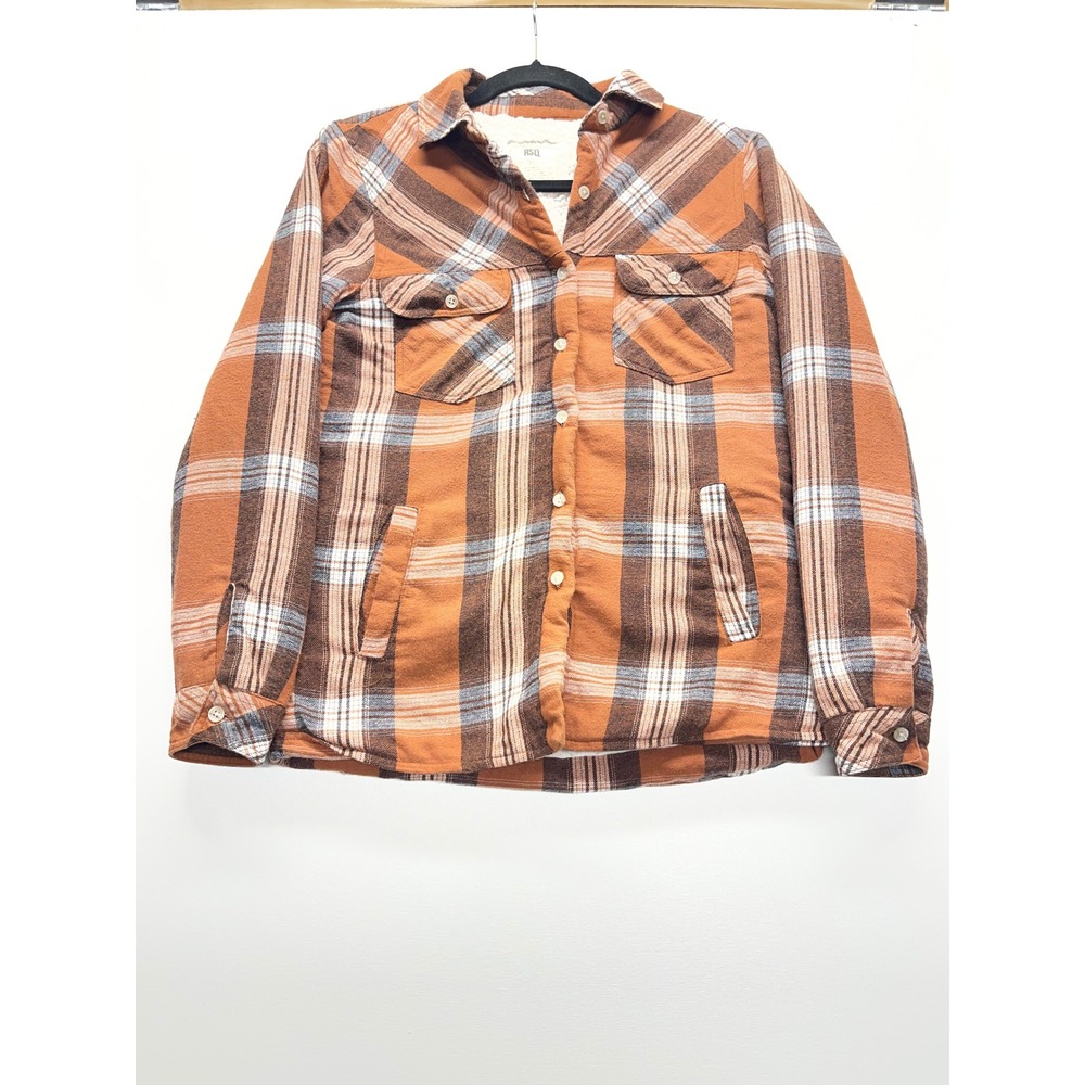 RSQ Women/Juniors‎ Plaid Sherpa Lined Flannel Shirt Jacket Brown/Orange size XS